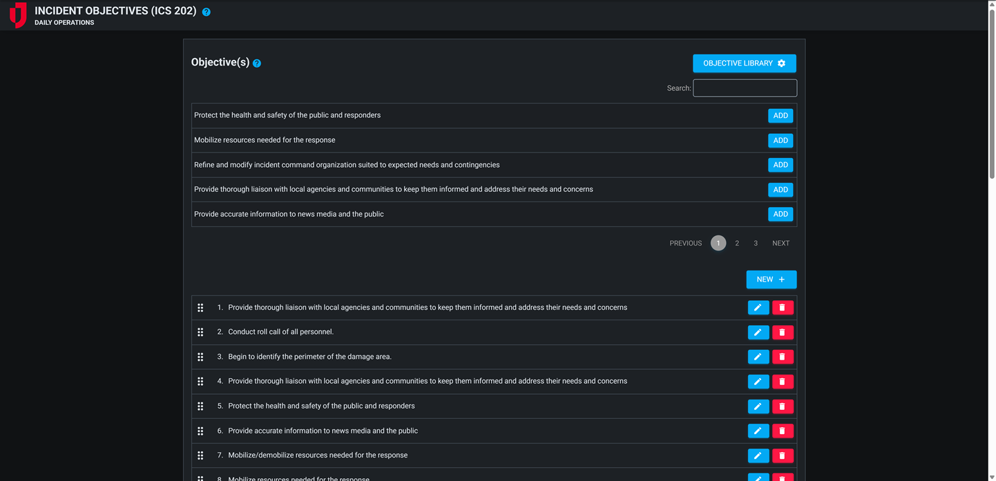 Incident Action Plan Objectives Dark mode